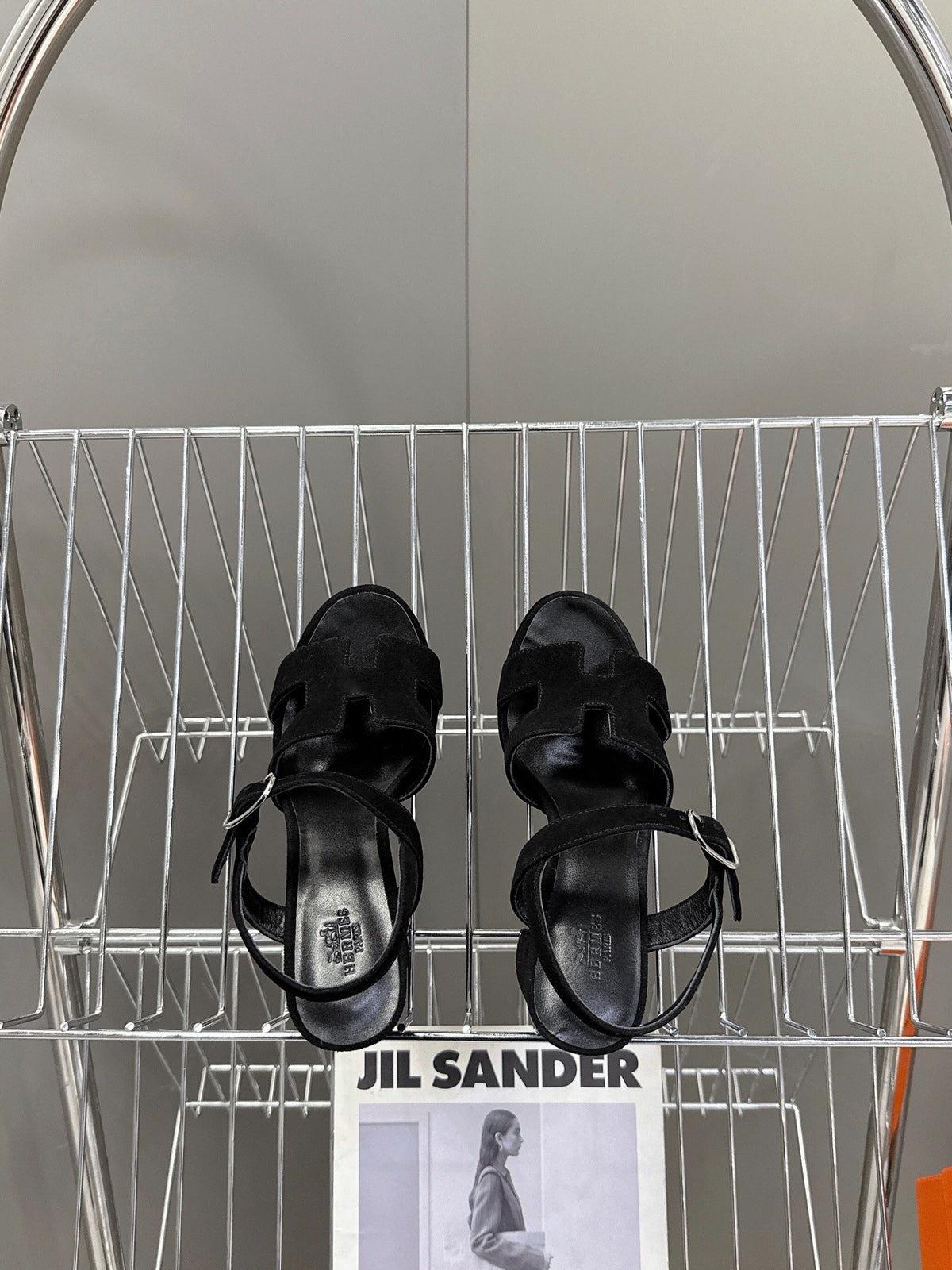 Hermes Women Black Suede Sandals