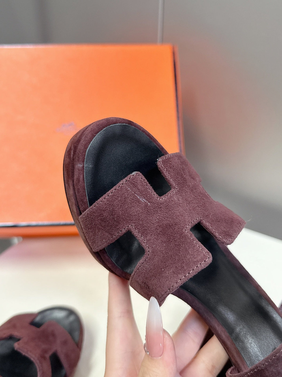 Hermes Women Burgundy Suede Heels