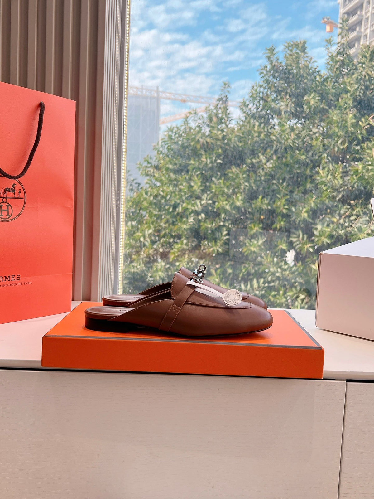 Hermes Women Brown Leather Slip On Mules