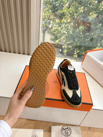 Hermes Women Black And White Mesh Sneakers
