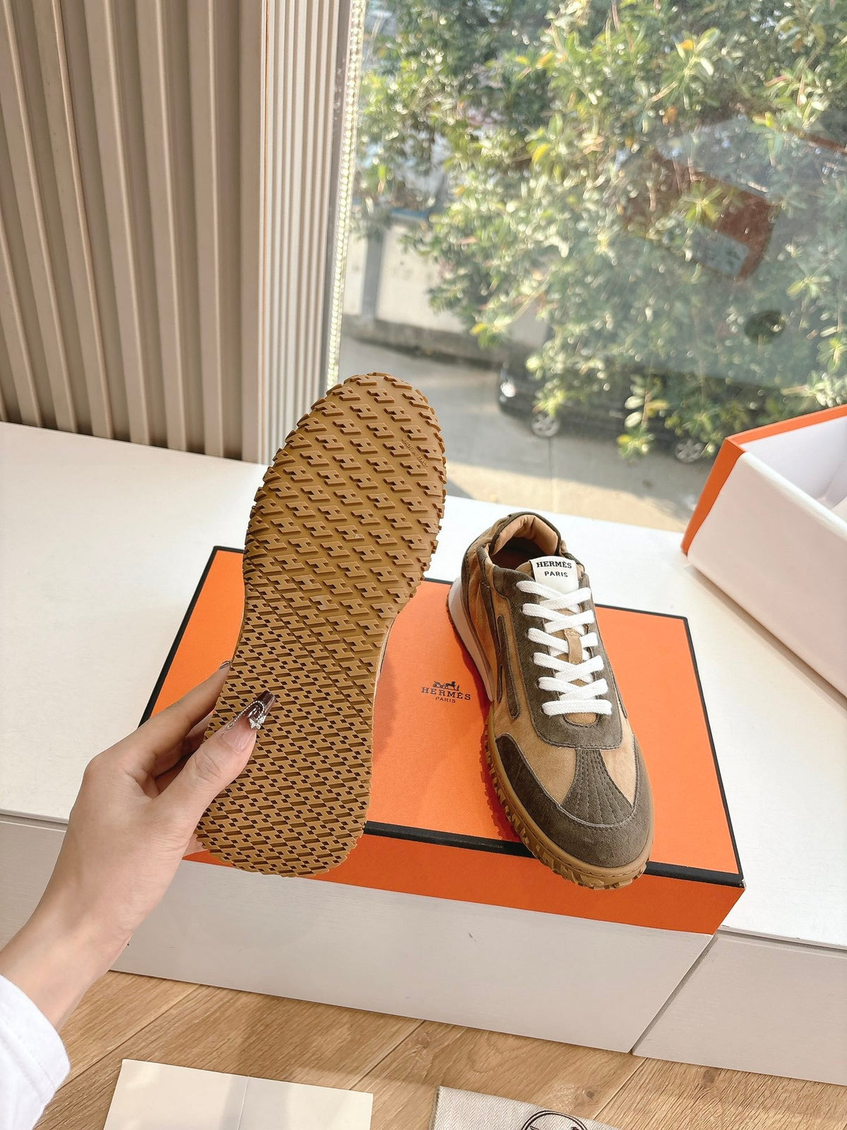 Hermes Women Brown Suede Sneakers