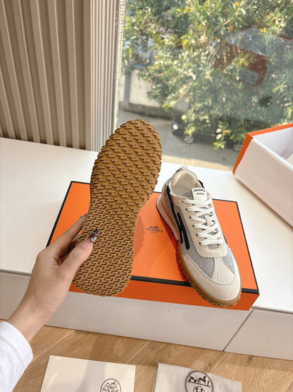 Hermes Women White Suede And Mesh Sneakers