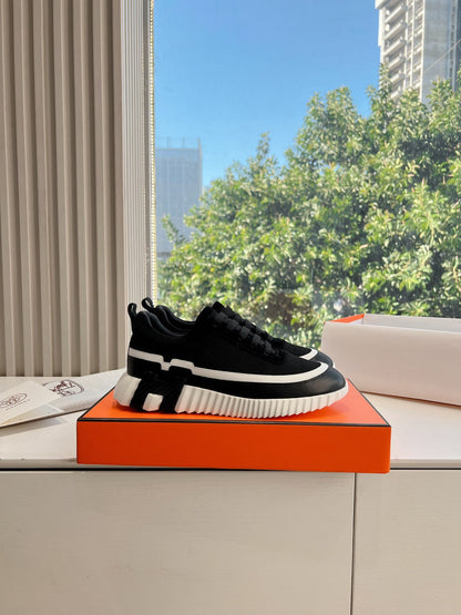 Hermes Women Black Mesh And Leather Sneakers