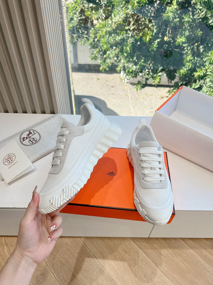 Hermes Women White Mesh And Leather Sneakers