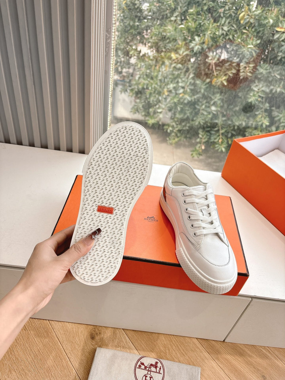 Hermes Women White Leather Sneakers