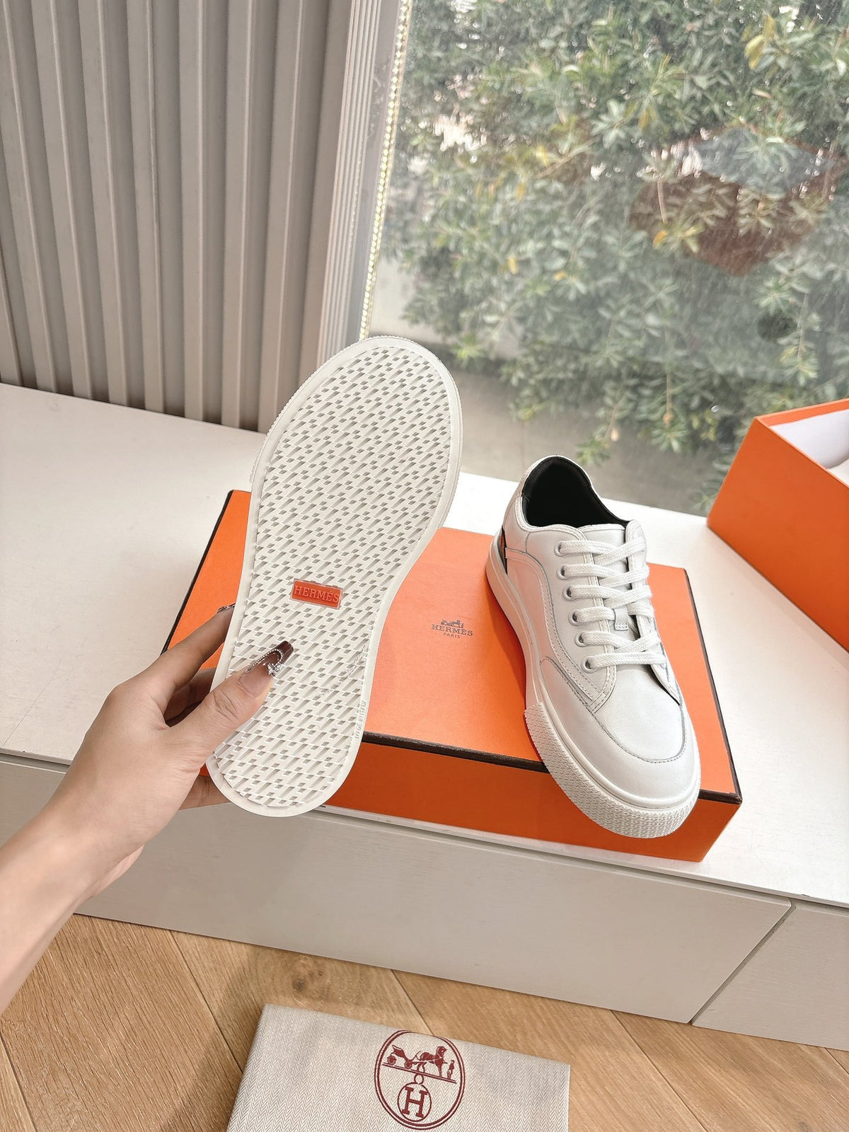 Hermes Women White Leather Sneakers