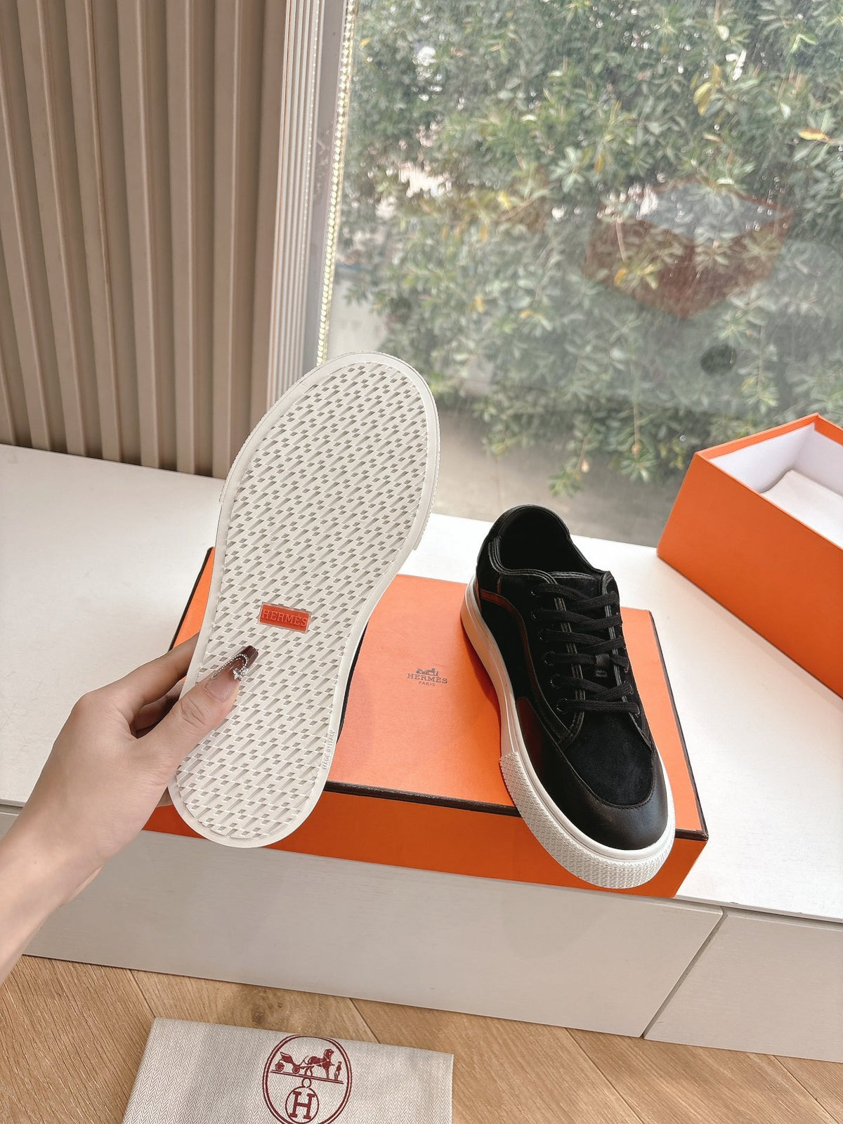 Hermes Women Black Suede Leather Sneakers