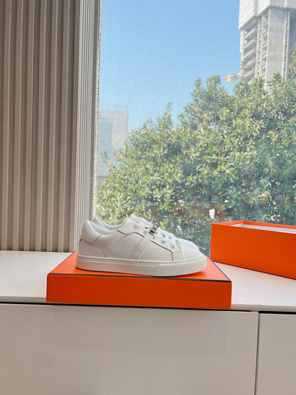Hermes Women White Leather Sneakers