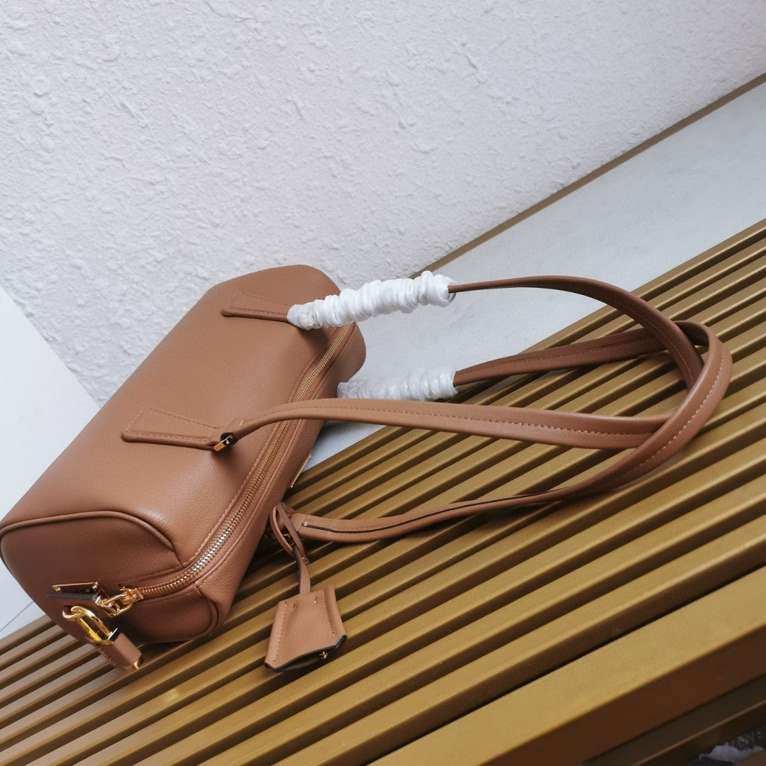 Prada Caramel Medium leather top-handle bag with padlock