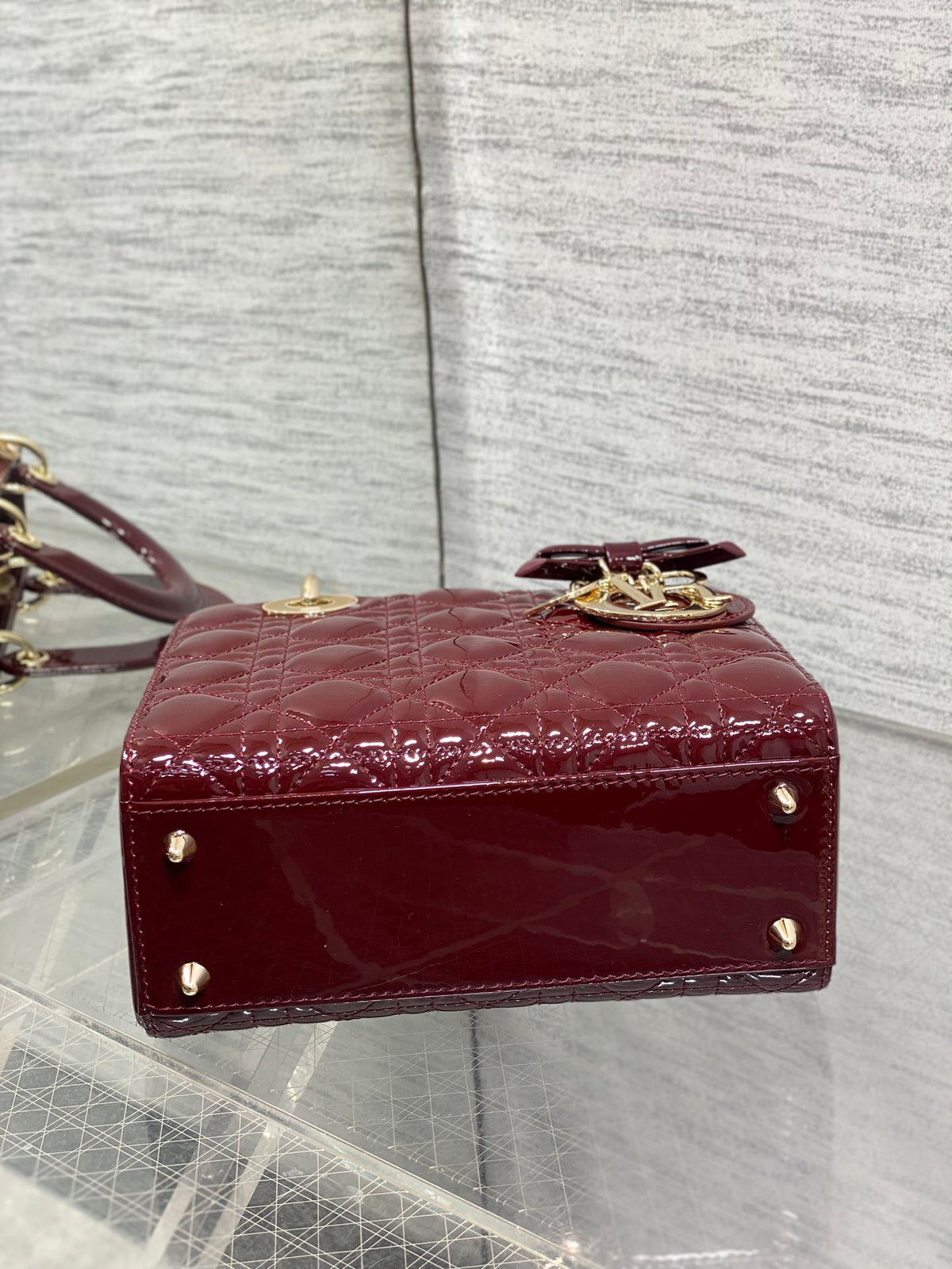 CHRISTIAN DIOR LADY DIOR BURGUNDY GOLD HARDWARE