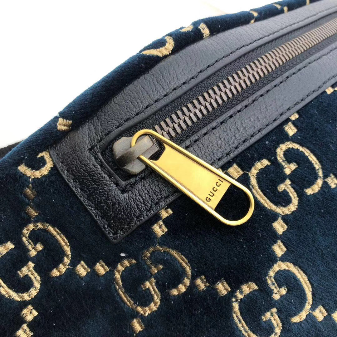 Gucci Belt Bag GG Velvet Blue in Velvet with Brass-tone