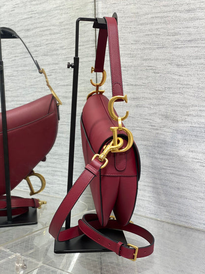 Christian Dior Saddle Bag in Red Gold Hardware