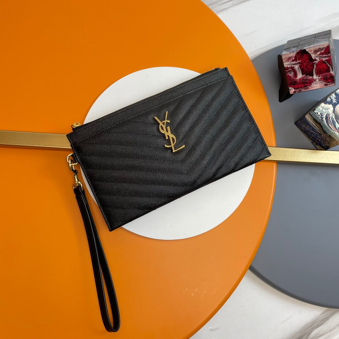 YSL CASSANDRE MATTELASÈ LARGE ZIPPED POUCH IN GRAIN DE POUDRE EMBOSSED LEATHER