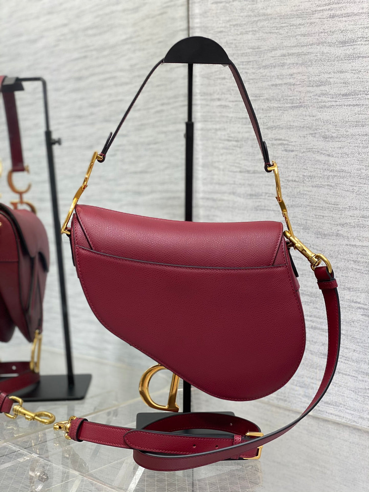 Christian Dior Saddle Bag in Red Gold Hardware
