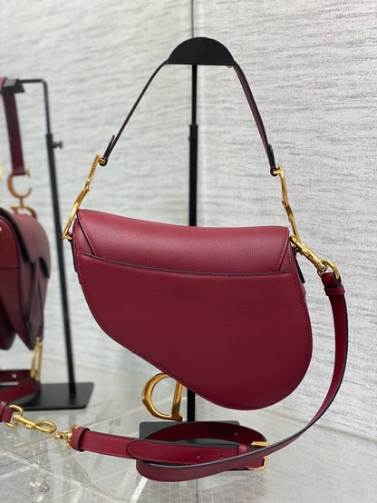 Christian Dior Saddle Bag in Red Gold Hardware