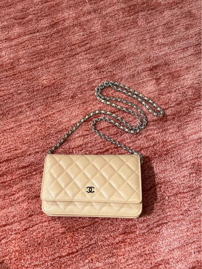 CHANELCaviar Quilted Wallet on Chain WOC Beige