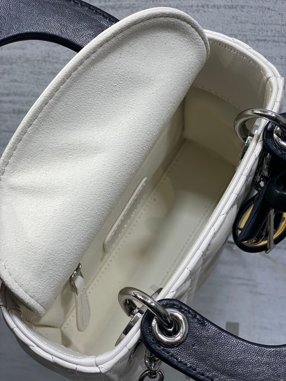 Dior Mini Lady Dior Bag with Chain in two-tone latte and black
