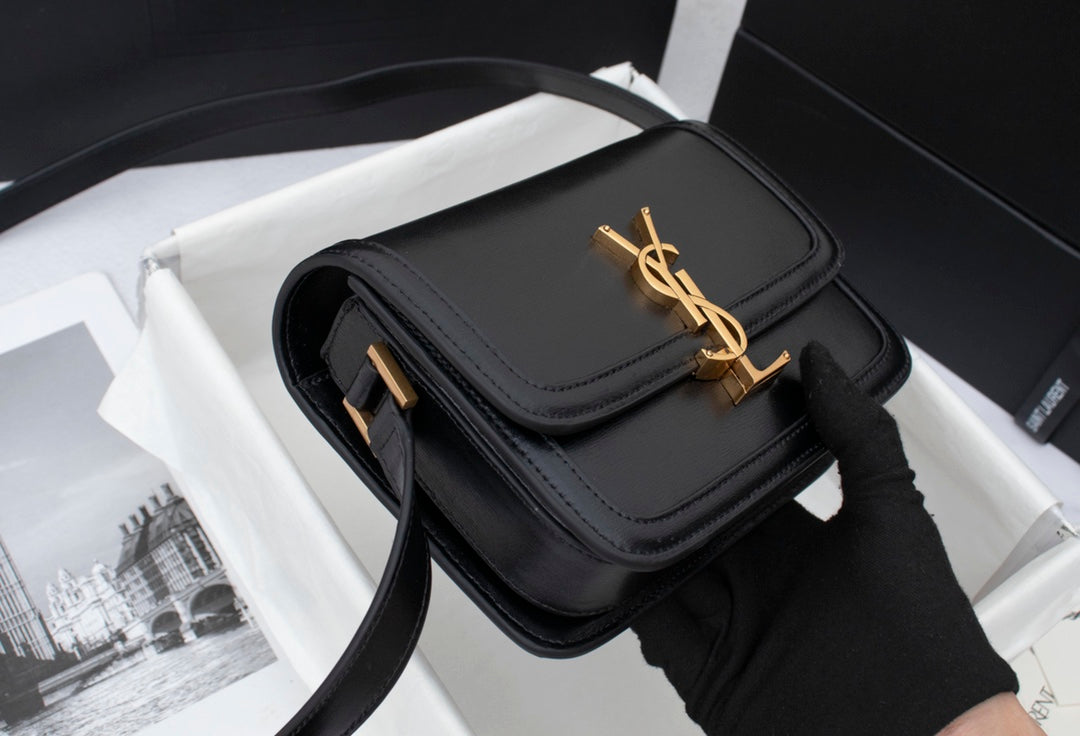Saint Laurent YSL Solferino Small Leather Satchel Shoulder Bag in Black