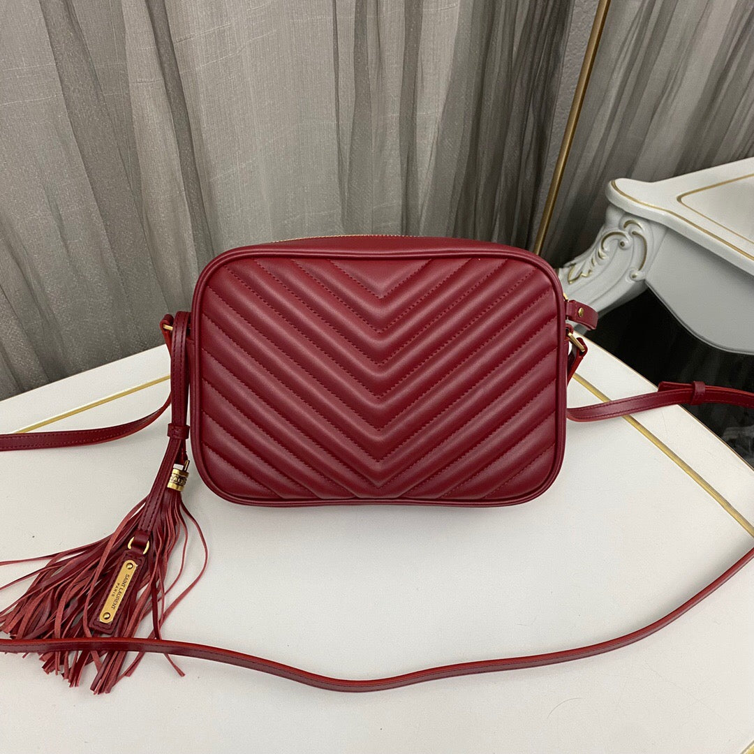 Saint Laurent Lou Medium YSL Camera Bag with Pocket and Tassel in Quilted Leather