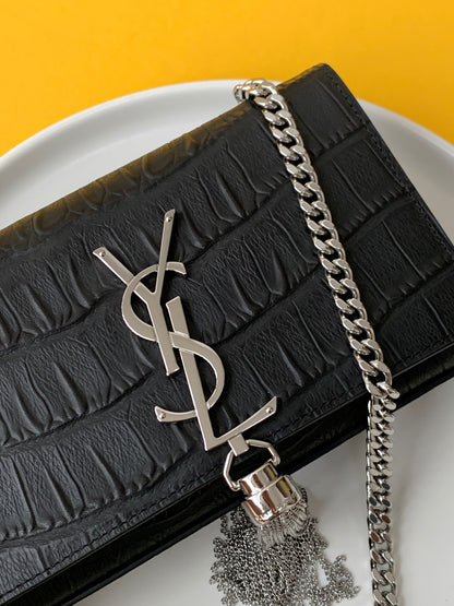 Saint Laurent Black Leather Small Kate Tassel Crossbody Bag Sliver