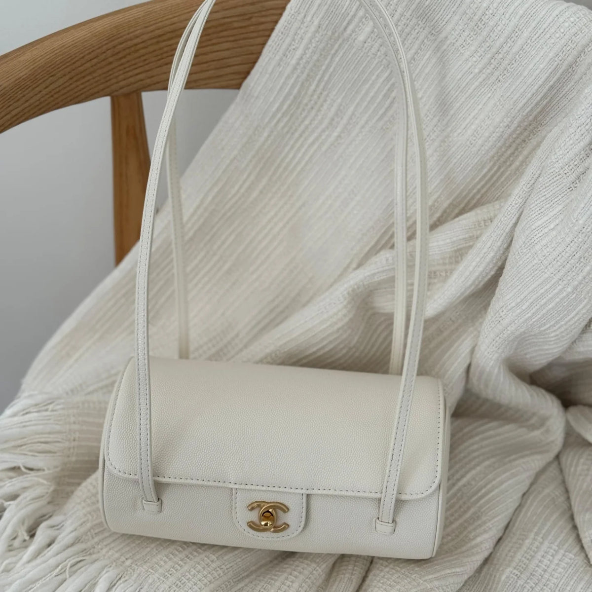 Chanel Preppy Coco Small Bowling Bag in White