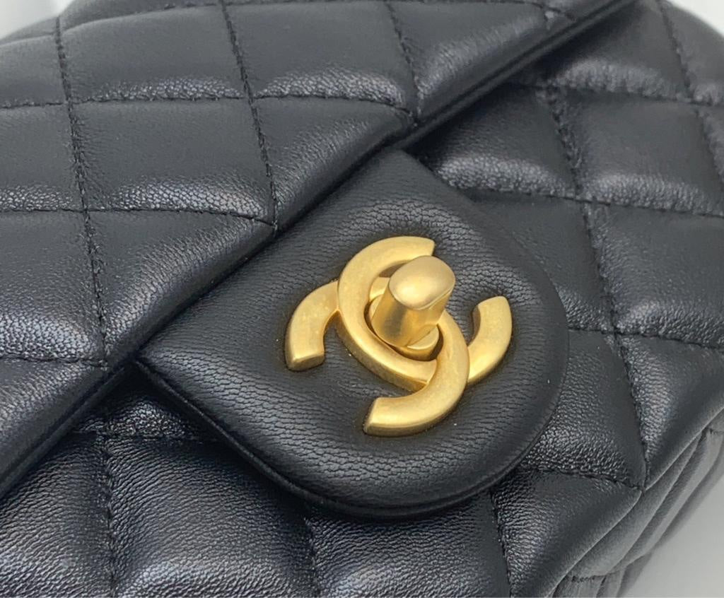 CHANEL Lambskin Quilted Mini Rectangular Sweet Camellia Flap Black