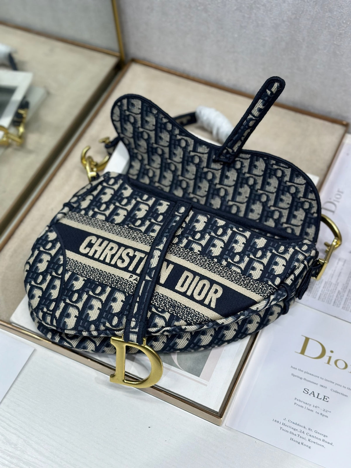 Christian Dior Saddle Bag in Blue Dior Oblique Jacquard