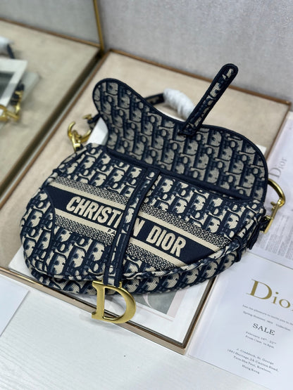 Christian Dior Saddle Bag in Blue Dior Oblique Jacquard