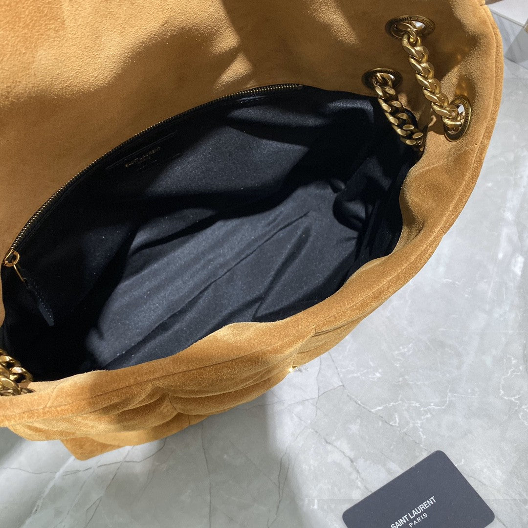 SAINT LAURENT Puffer Toy quilted leather-trimmed suede shoulder bag