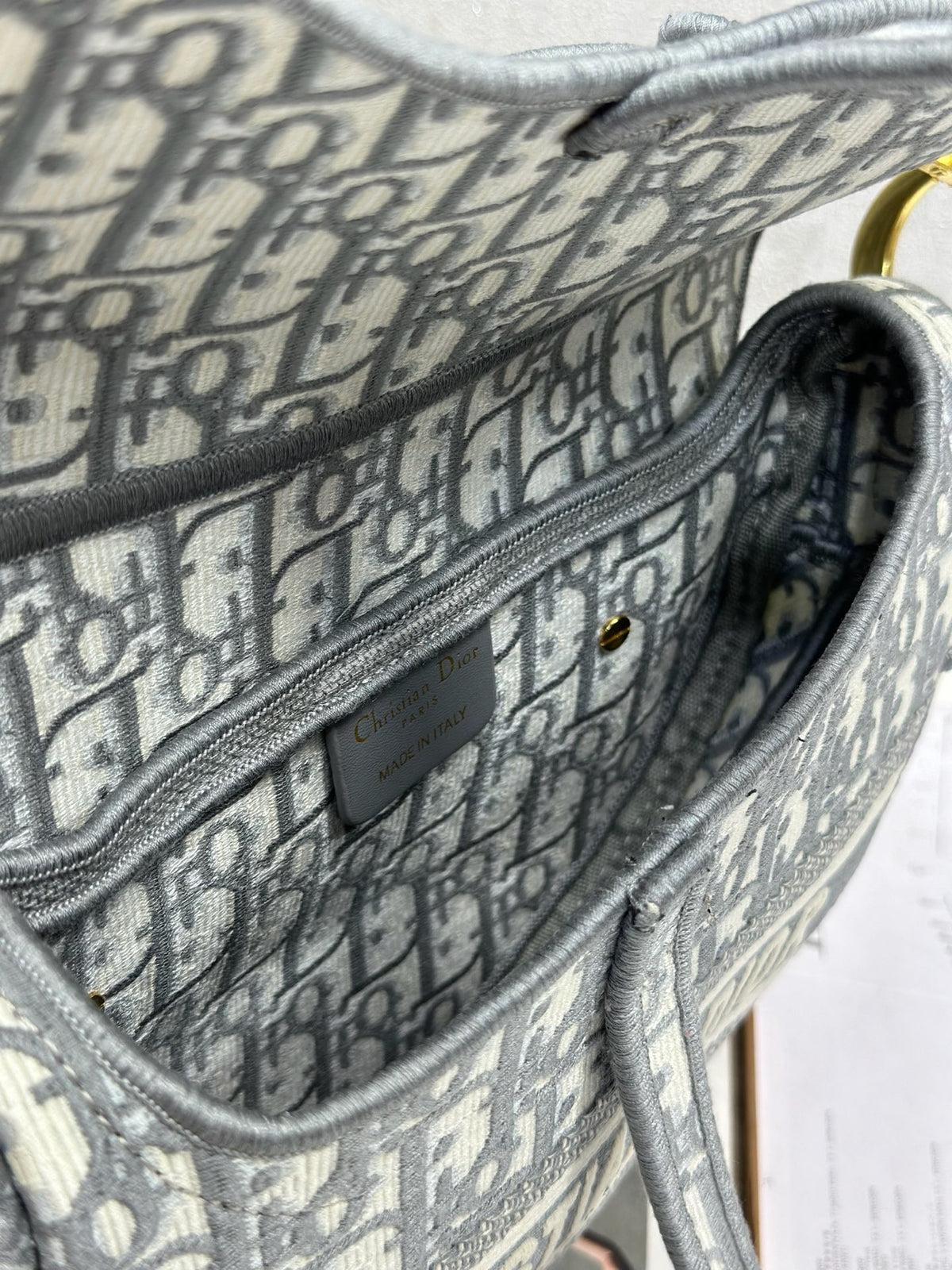 Christian Dior Saddle Bag in grey Oblique embroidered