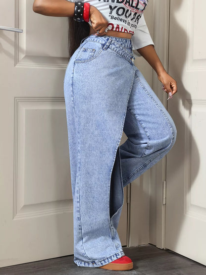 High-Waisted Asymmetric Wrap Wide-Leg Jeans