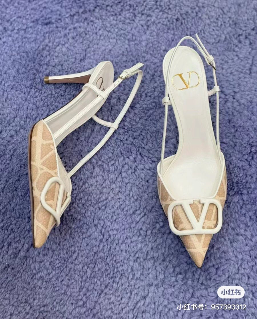 Valentino Women White Mesh Slingback Pumps