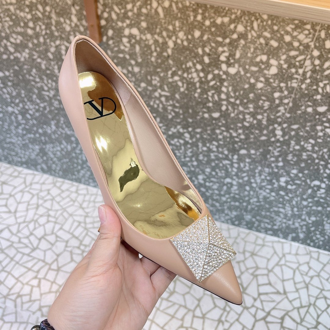 Valentino Women Beige Leather Pointed Toe Pumps