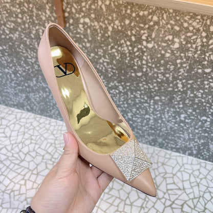 Valentino Women Beige Leather Pointed Toe Pumps