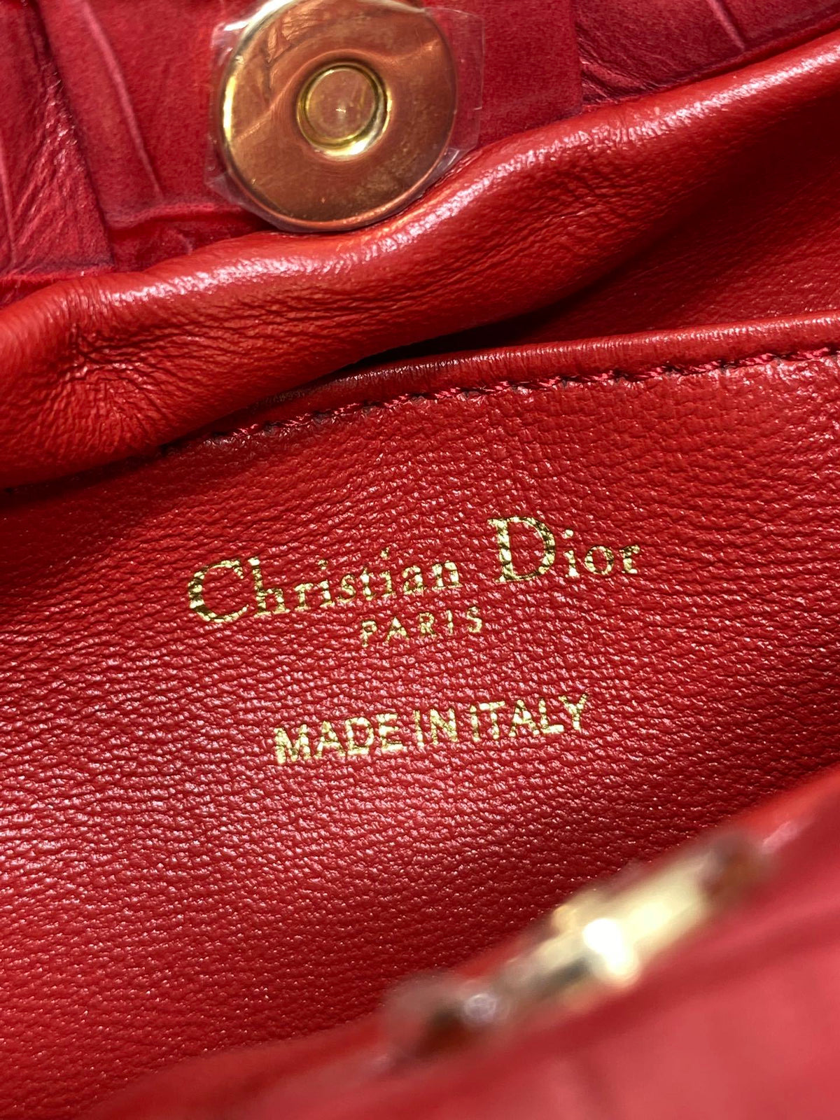 Dior Bow Bag Small Red Crocodile-Embossed