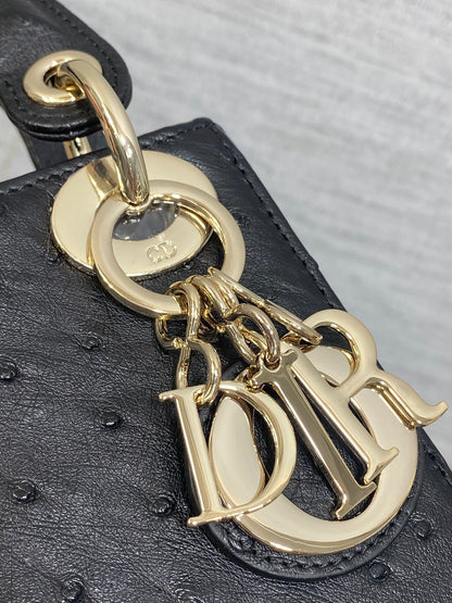 Christian Dior Mini Lady Dior bag in Black Ostrich leather