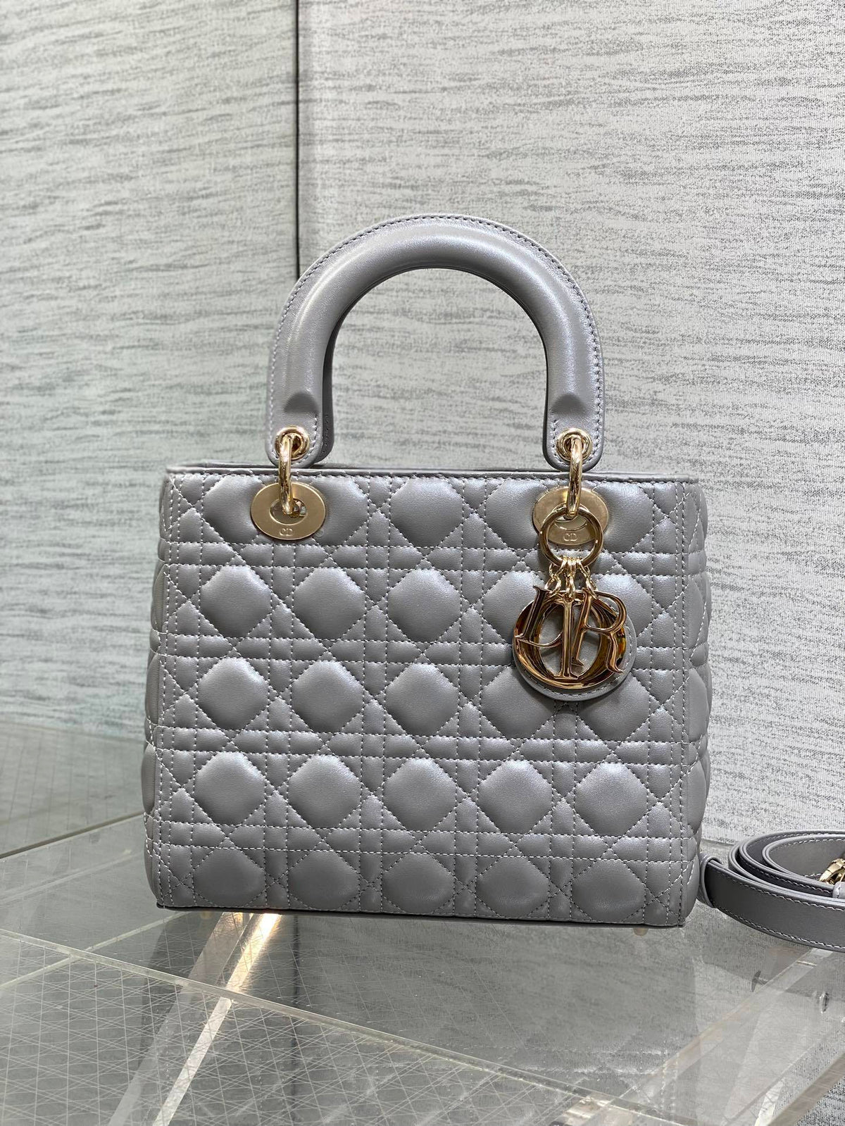 Dior Medium Lady in Grey Gold Hardware