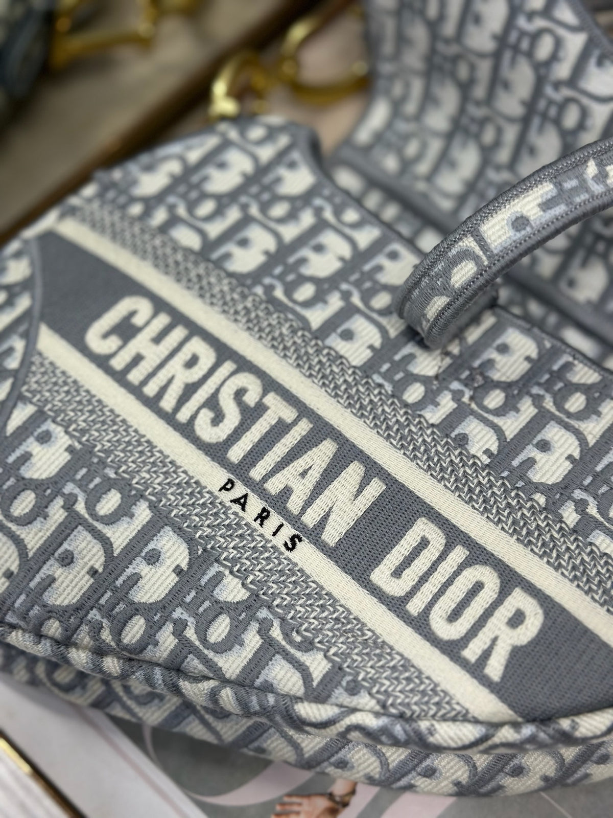 Christian Dior Saddle Bag in grey Oblique embroidered
