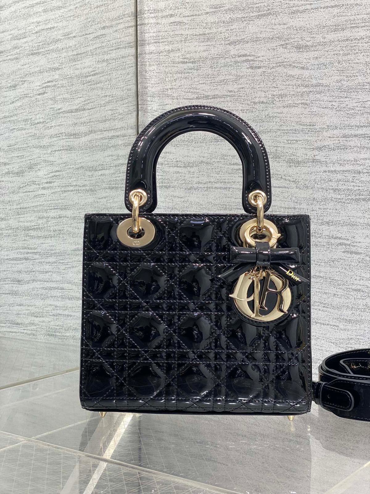 Christian Dior Small Lady Dior bag in Black Patent