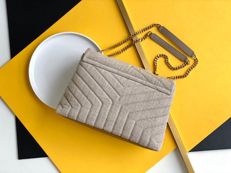 Saint Laurent Beige Suede Y Quilted Monogram