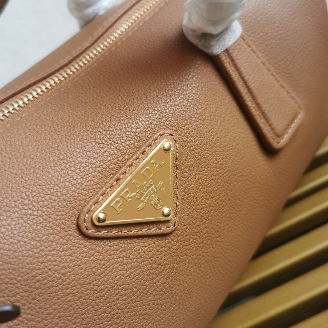 Prada Caramel Medium leather top-handle bag with padlock