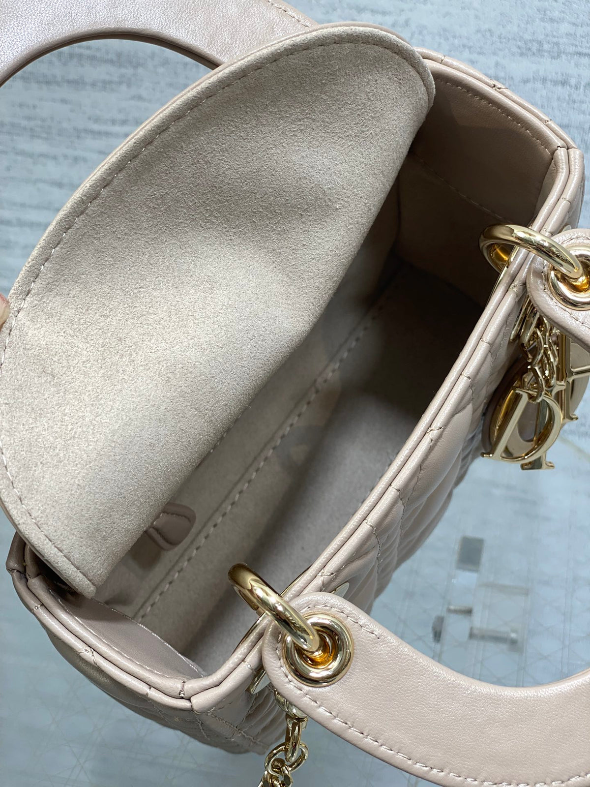 Dior Mini Lady Dior Bag in Beige Gold Hardware