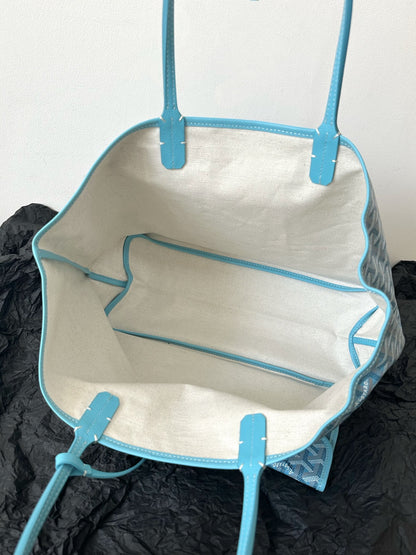 Goyard Blue Coated Canvas Leather Small Saint Louis Tote
