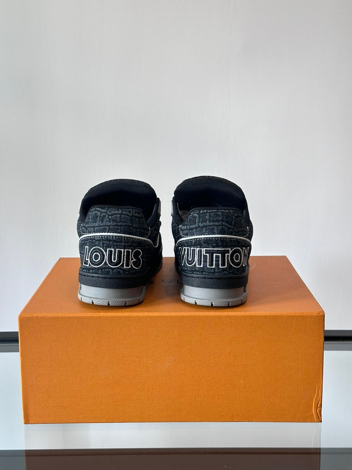 LV Men Black Fabric Leather Sneakers