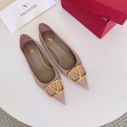 Valentino Women Pink Leather Pointed Flats