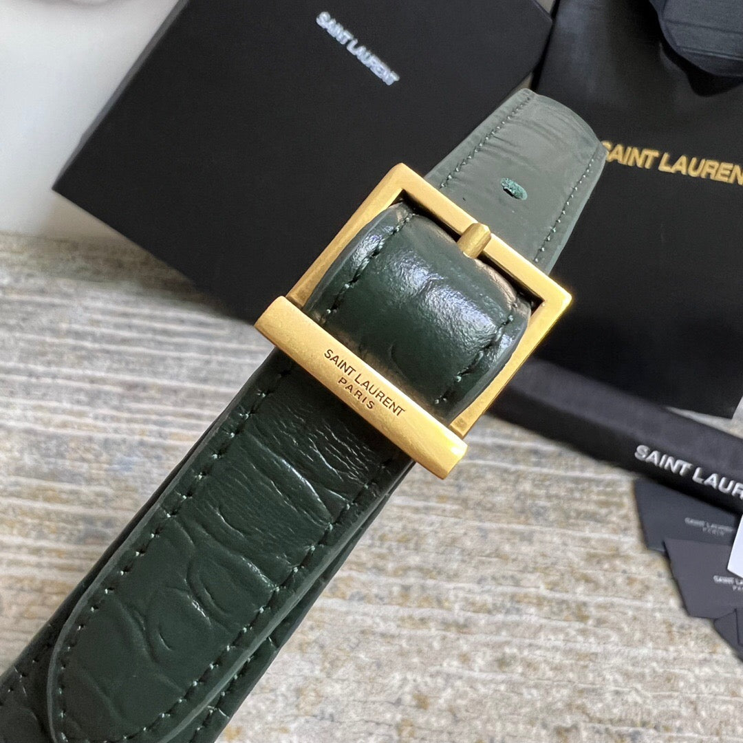 SAINT LAURENT Le 5 À 7 Green Crocodile-effect Leather Shoulder Bag In Dark Green