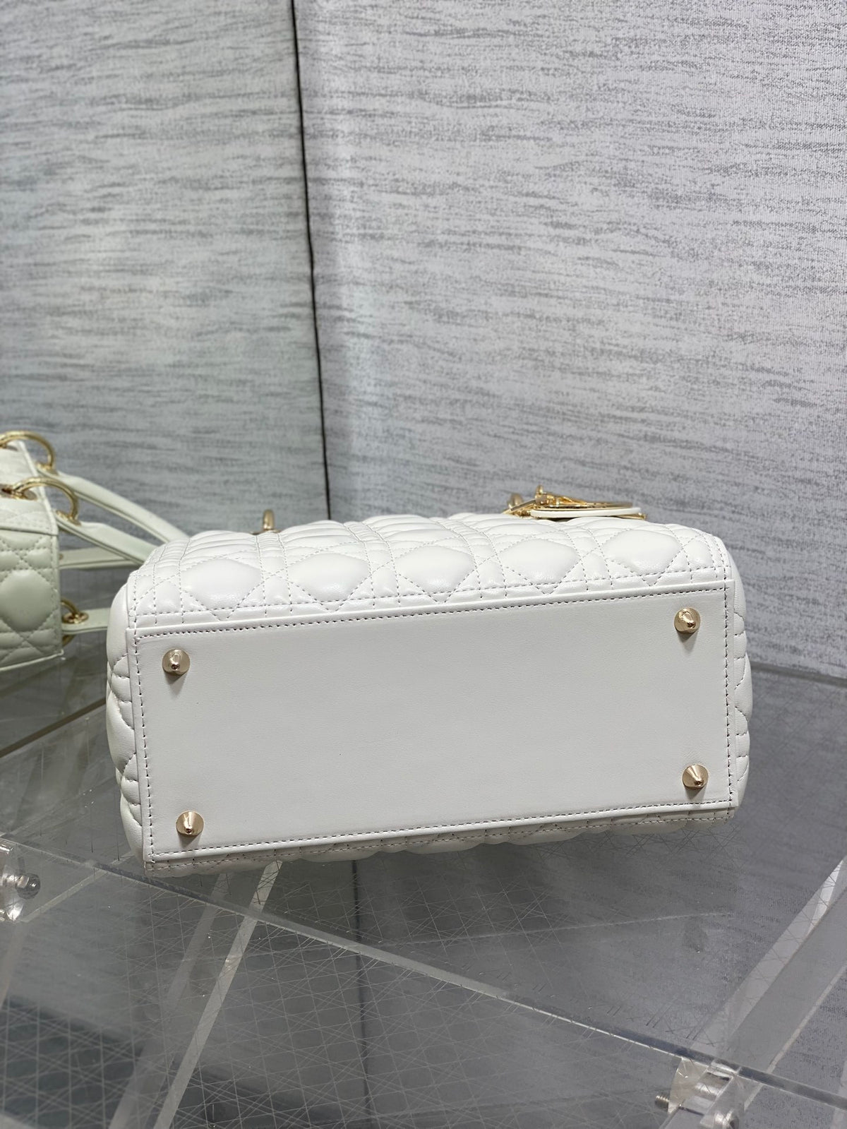 Dior Medium Lady Bag in White Gold Hardware