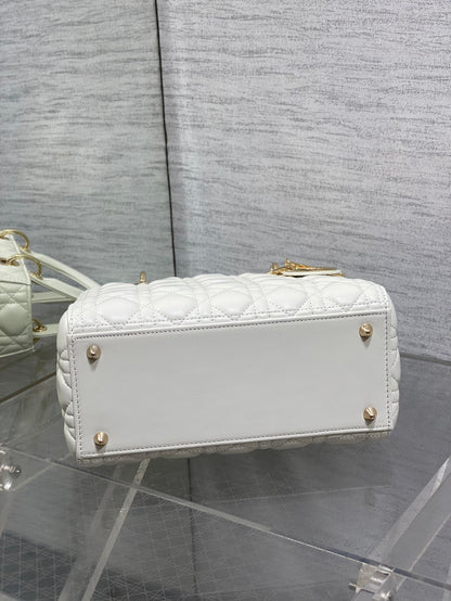 Dior Medium Lady Bag in White Gold Hardware