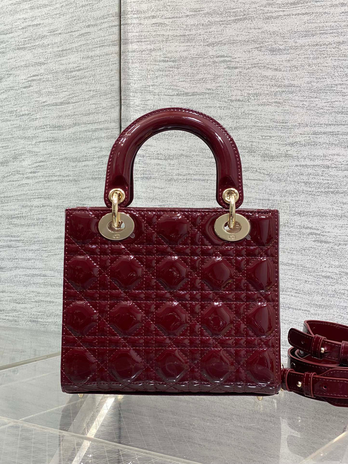 CHRISTIAN DIOR LADY DIOR BURGUNDY GOLD HARDWARE