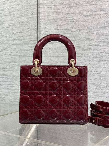 CHRISTIAN DIOR LADY DIOR BURGUNDY GOLD HARDWARE